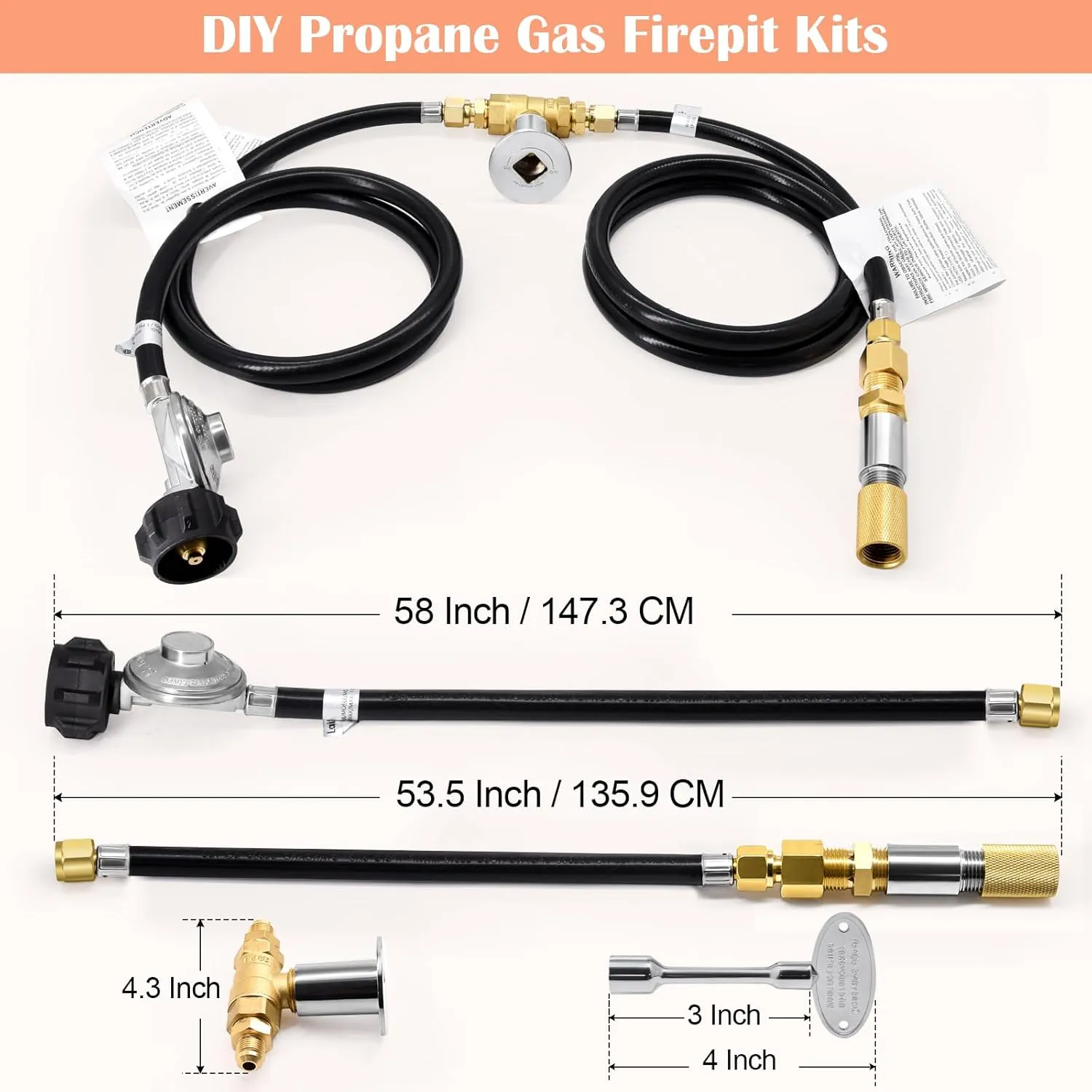 Hiorucet 18 Inch Fire Pit Ring Burner Kits, DIY Propane Gas Firepit Insert Round Burner with Igniter Kits and Propane Hose Kits for Indoor or Outdoor, Stainless Steel LP Fire Pit Replacement Parts.