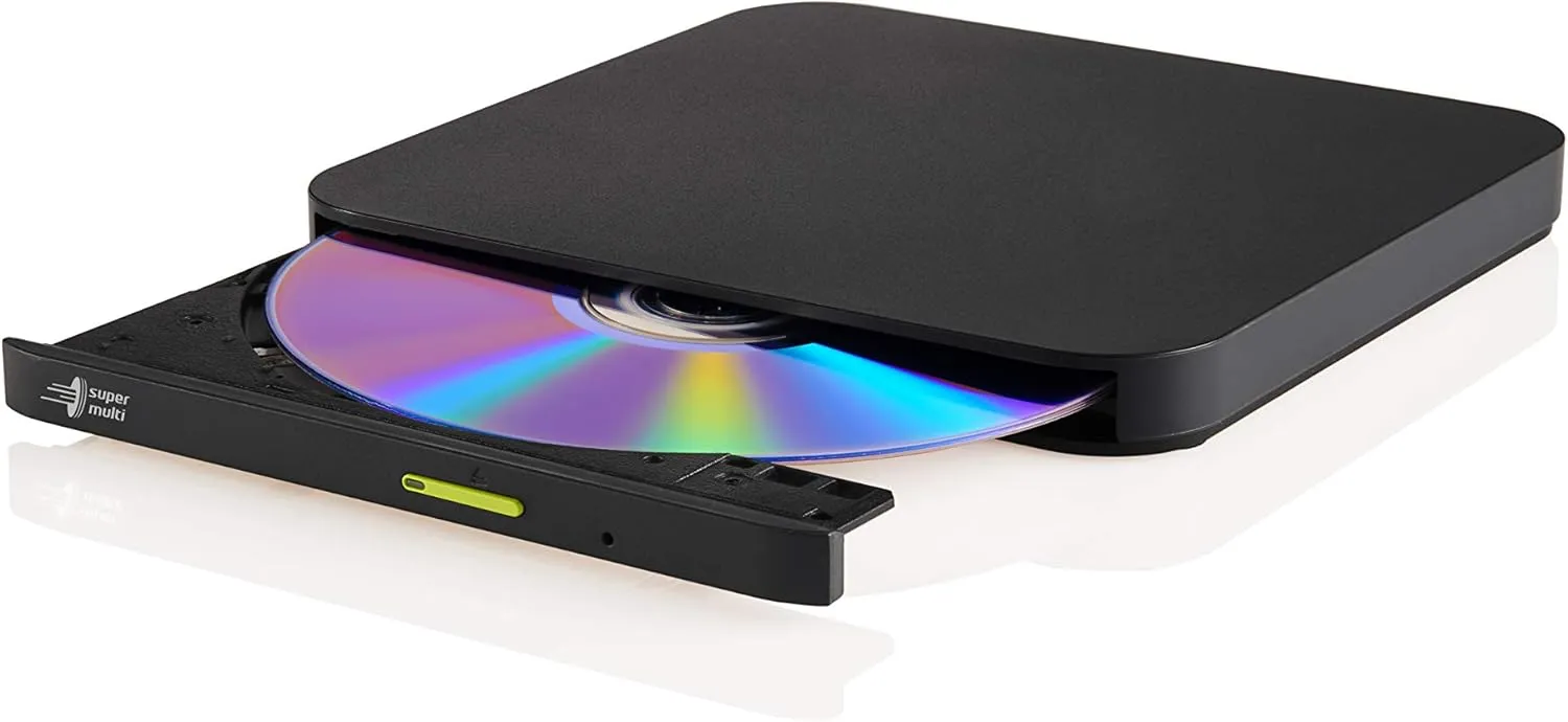 Hitachi LG External CD/DVD Drive | Portable Player Burner for Laptop, PC, Smartphone | USB Type-C | Multi OS (Window, Mac, Android, Fire) (Black)