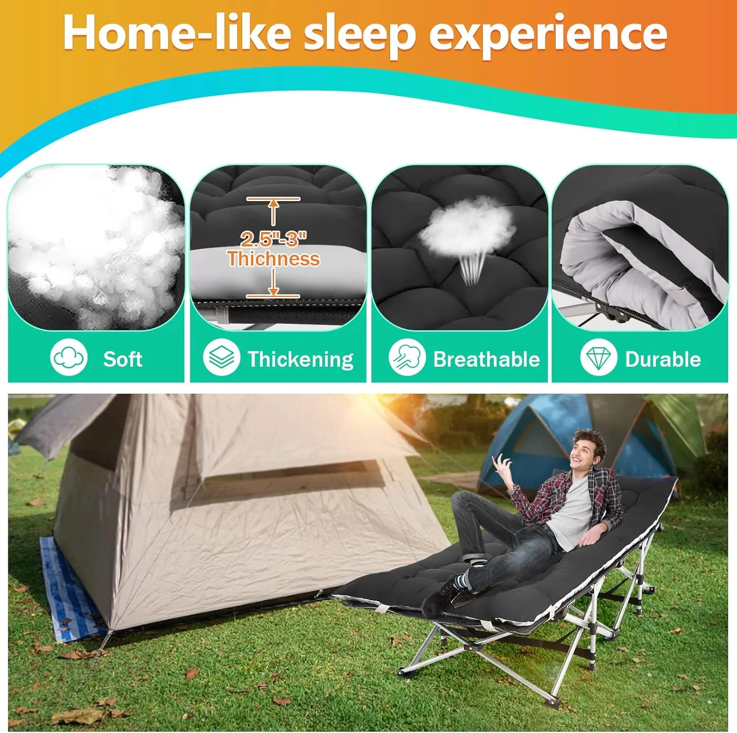 Homdox Camping cot Folding Outdoor Camping Travel Cot and Cot Pad - Quality Lightweight Portable Heavy Duty Adult Travel Cot Double Layer Oxford Portable Travel Camp Cots for Camp/Office/Home