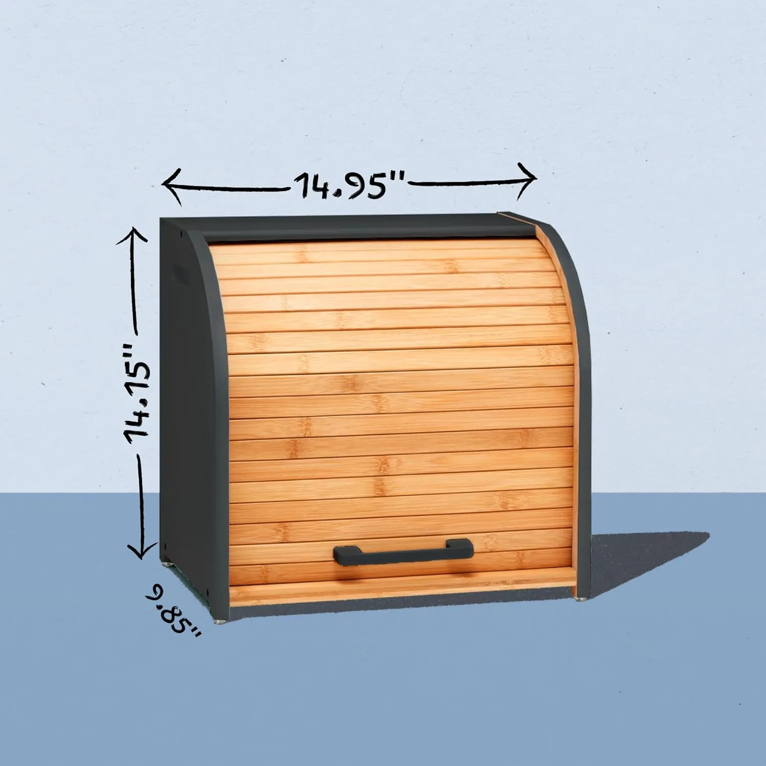 HOMEFULLY Bamboo Double Layer Bread Box for Kitchen Countertop, Roll Top Wood, Extra Large Kitchen Storage, Modern Wooden Bin (Black)