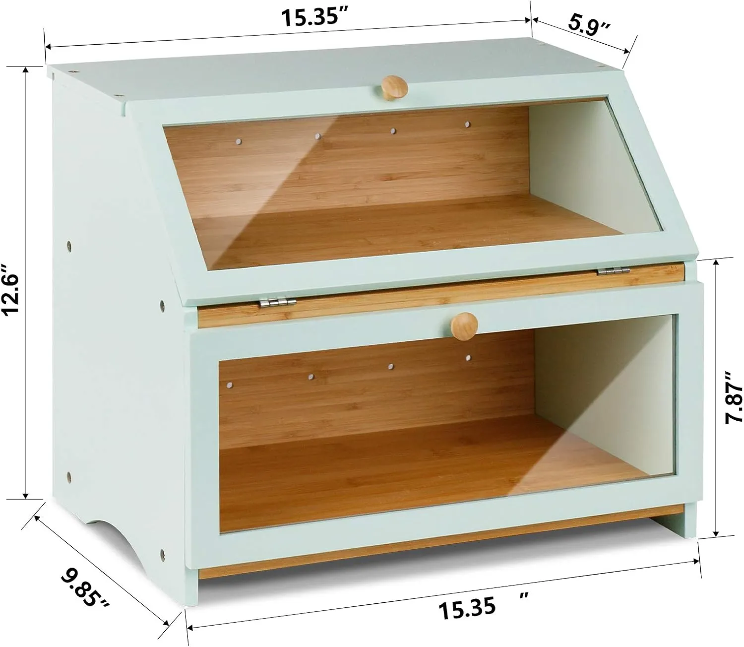 HOMEKOKO Double Layer Large Bread Box for Kitchen Counter, Wooden Large Capacity Bread Storage Bin (Mint Green)