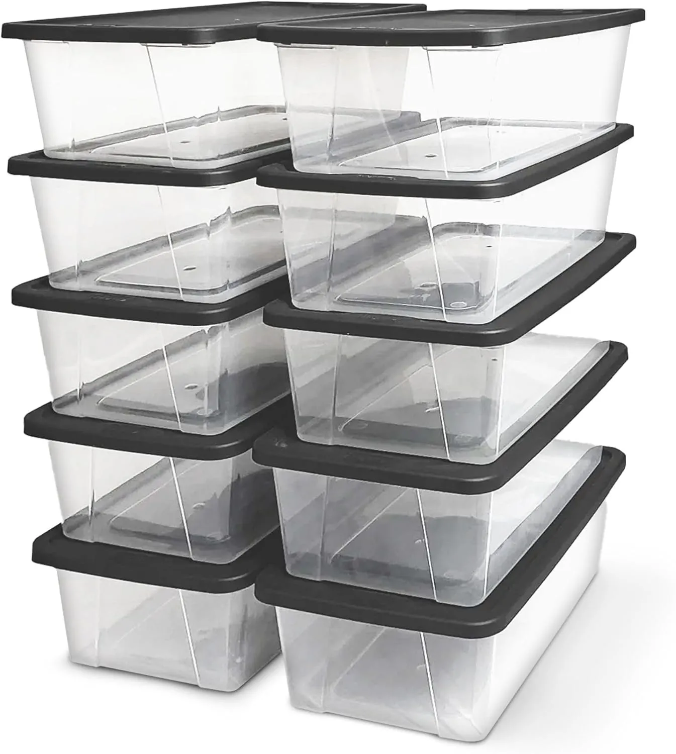 HOMZ 10-Pack Snaplock, Small Clear Plastic Storage Bins with Lids, 6 Quart, Gray