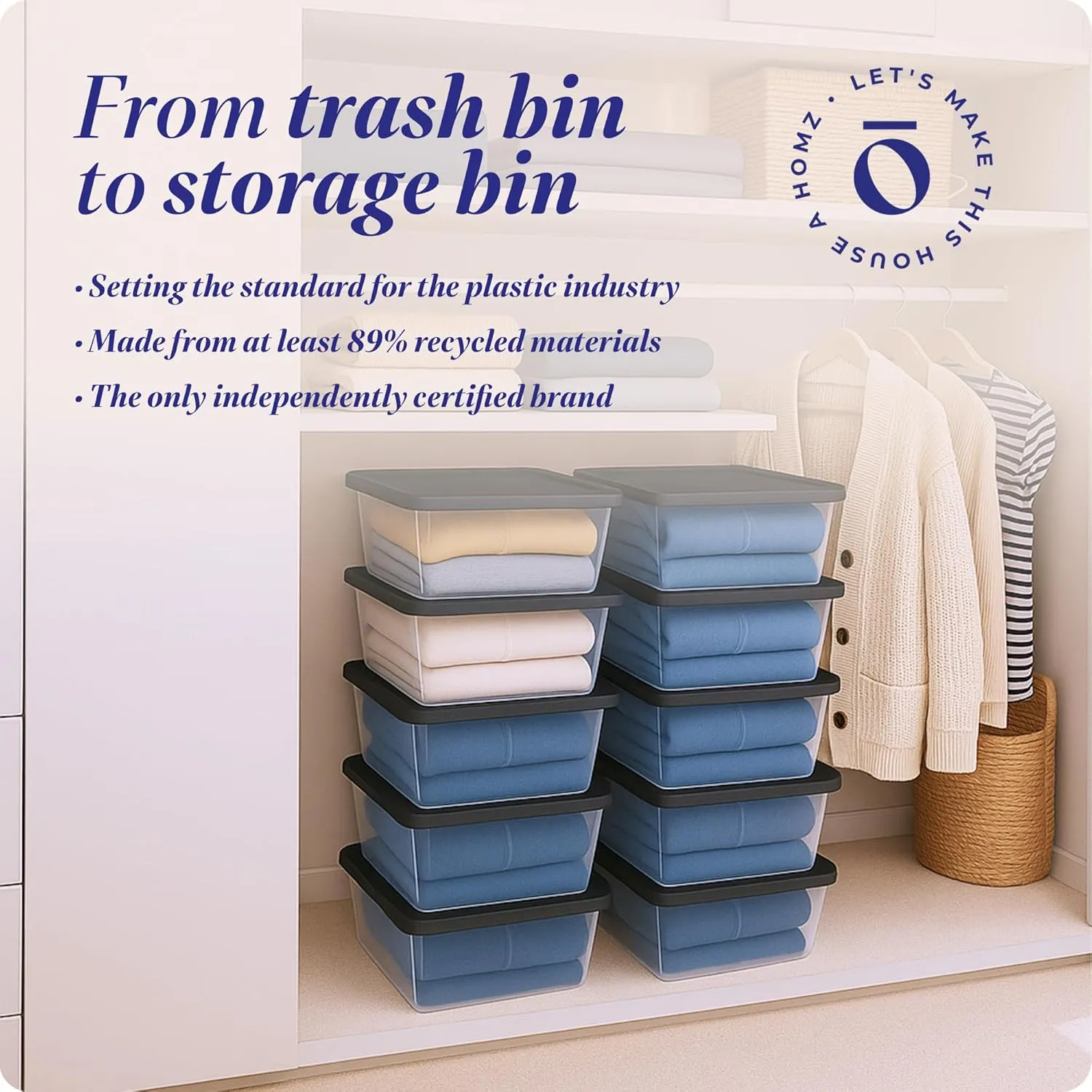 HOMZ 10-Pack Snaplock, Small Clear Plastic Storage Bins with Lids, 6 Quart, Gray
