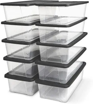 HOMZ 10-Pack Snaplock, Small Clear Plastic Storage Bins with Lids, 6 Quart, Gray