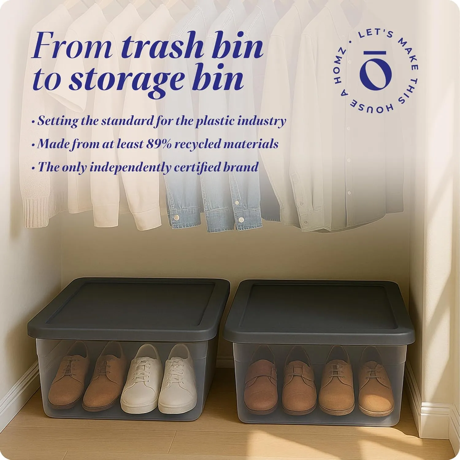 HOMZ 2-Pack Snaplock, Small Clear Plastic Storage Bins with Lids, 28 Quart, Gray