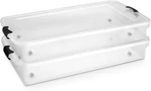 HOMZ 2-Pack Under Bed Storage, Clear Plastic Containers with Lids, 60 Quart, Gray Latch