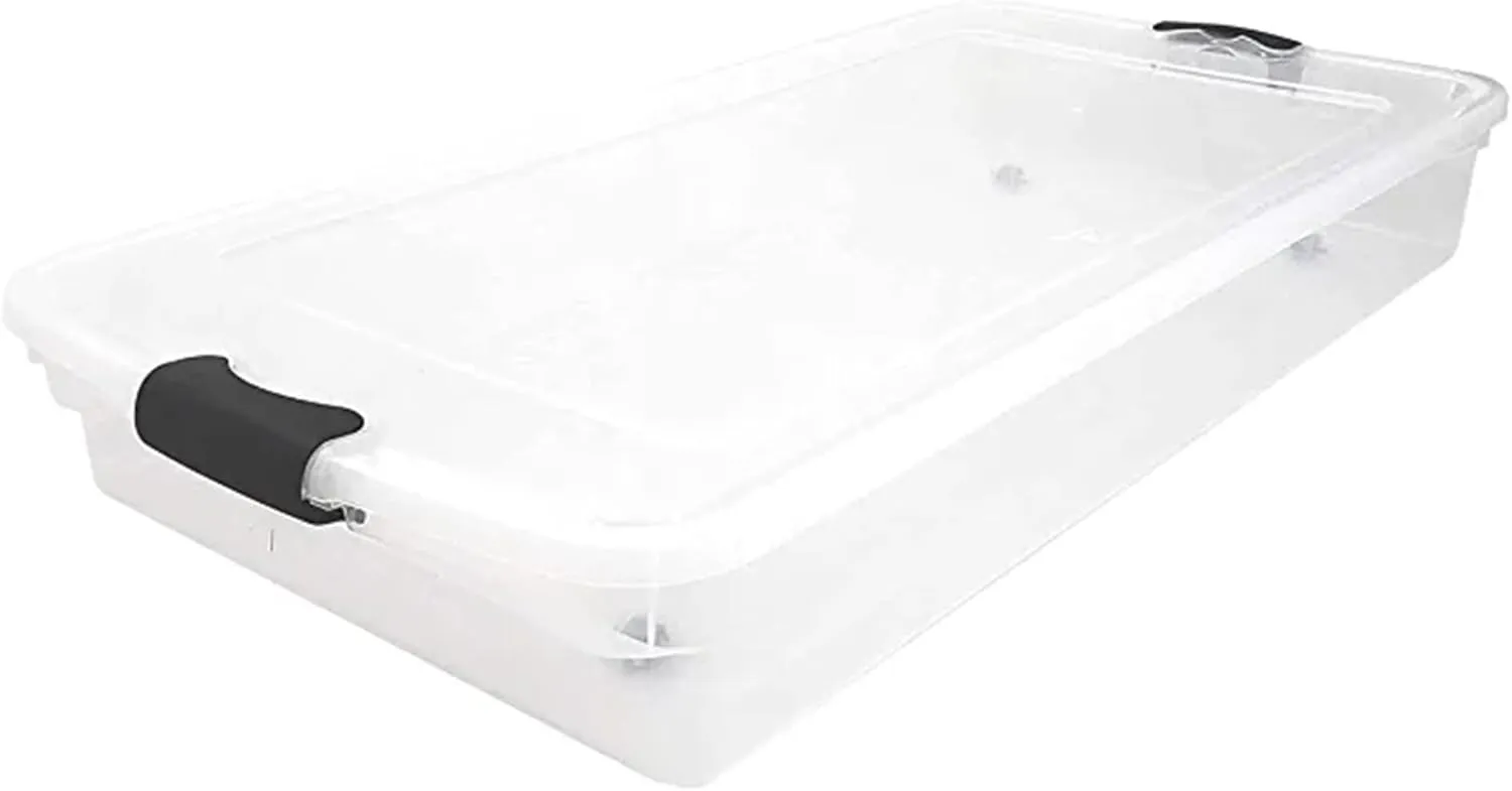 HOMZ 2-Pack Under Bed Storage, Clear Plastic Containers with Lids, 60 Quart, Gray Latch