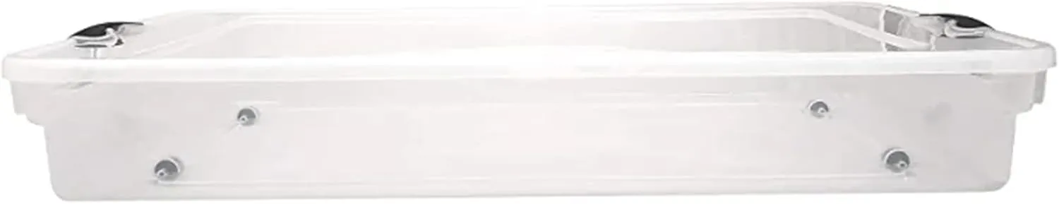 HOMZ 2-Pack Under Bed Storage, Clear Plastic Containers with Lids, 60 Quart, Gray Latch
