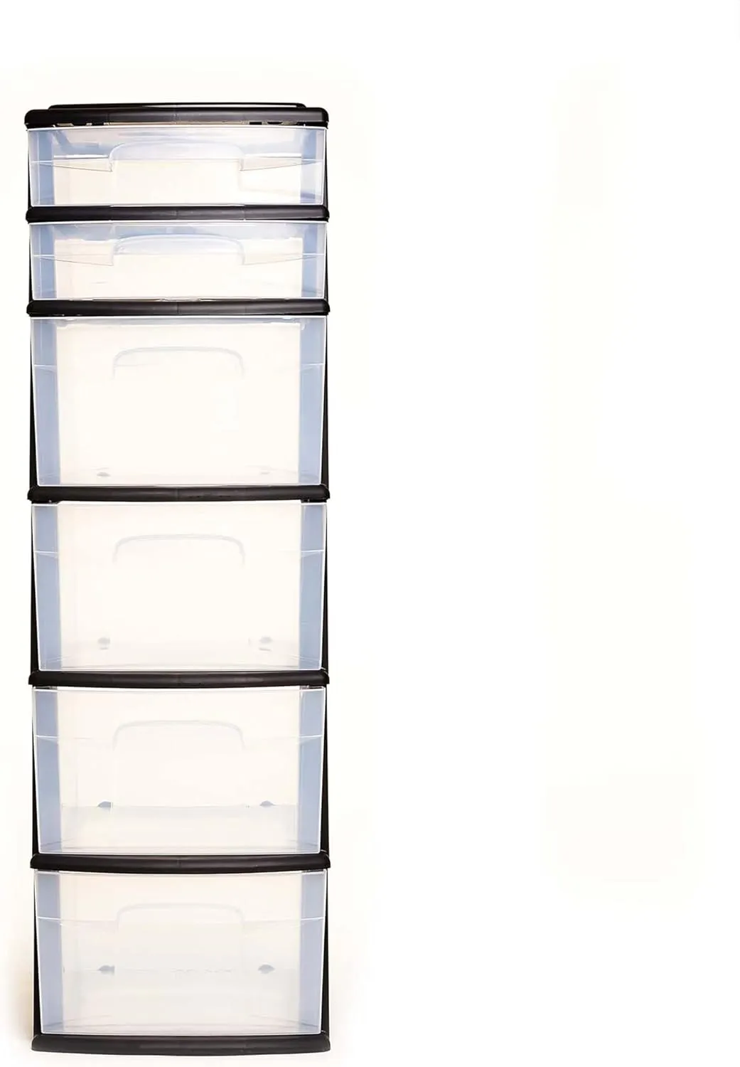 HOMZ Drawer Tower, 6-Tier Clear Plastic Storage Organizer Cart, Black Frame - Heavy-Duty Organizing Drawers for Home, Bedroom, and Closet Organization