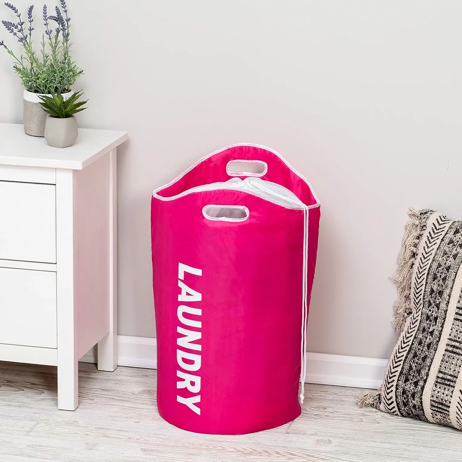 Honey-Can-Do Laundry Basket, Waterproof Laundry Hamper, Laundry Bag for Dorm Room, Clothes Hamper Stands Up Well, Collapsible Laundry Basket Easy Storage (Pink)