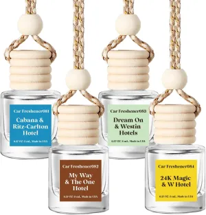 HoogaLife Car Air Freshener Diffuser 4 Pack Hanging Car Freshener for Women - 24K Magic & W Hotel ＆ Cabana & Ritz-Carlton Hotel ＆ Dream On & Westin Hotels ＆ My Way & The One Hotel Fragrance Oil