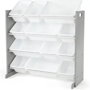 Humble Crew, Grey/White Kids Toy Organizer with 12 Storage Bins, Toddler