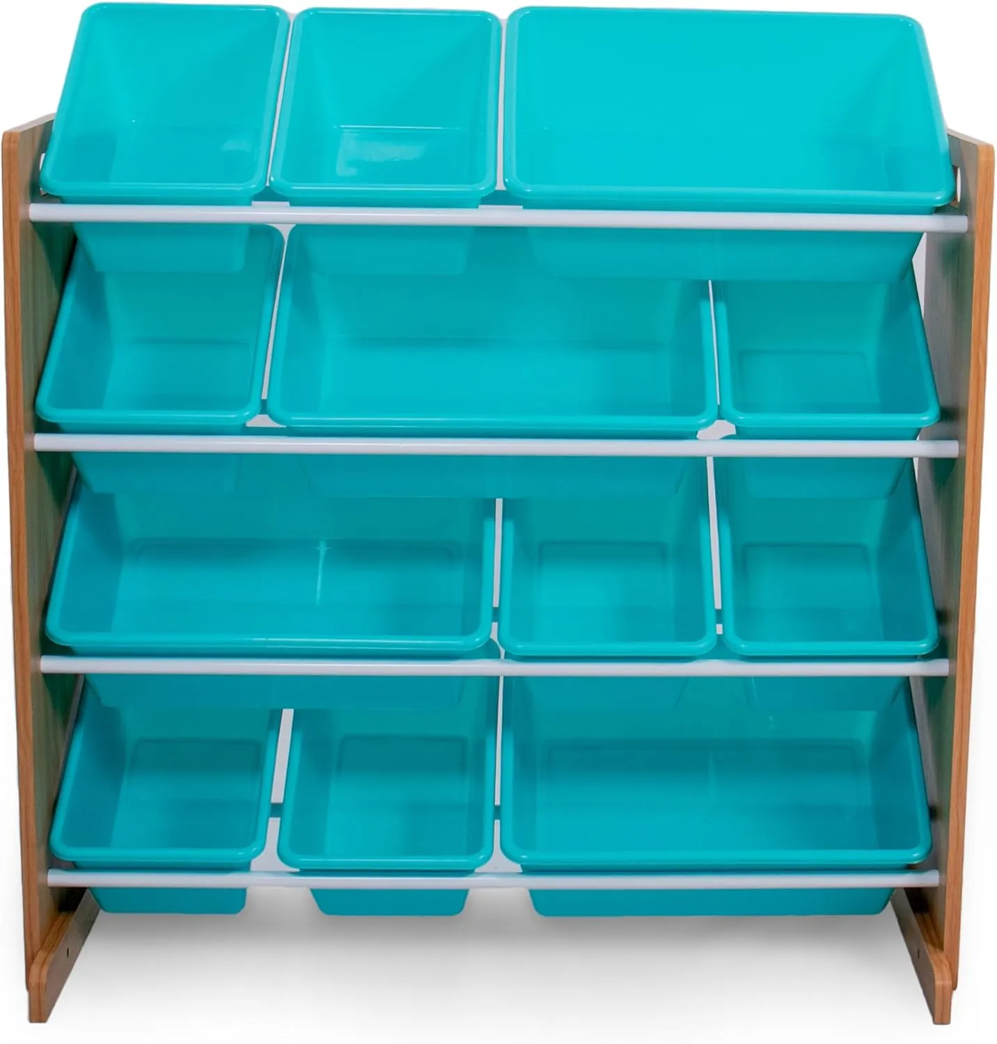 Humble Crew, Natural Wood/Aqua 12 Bin Toy Storage Organizer