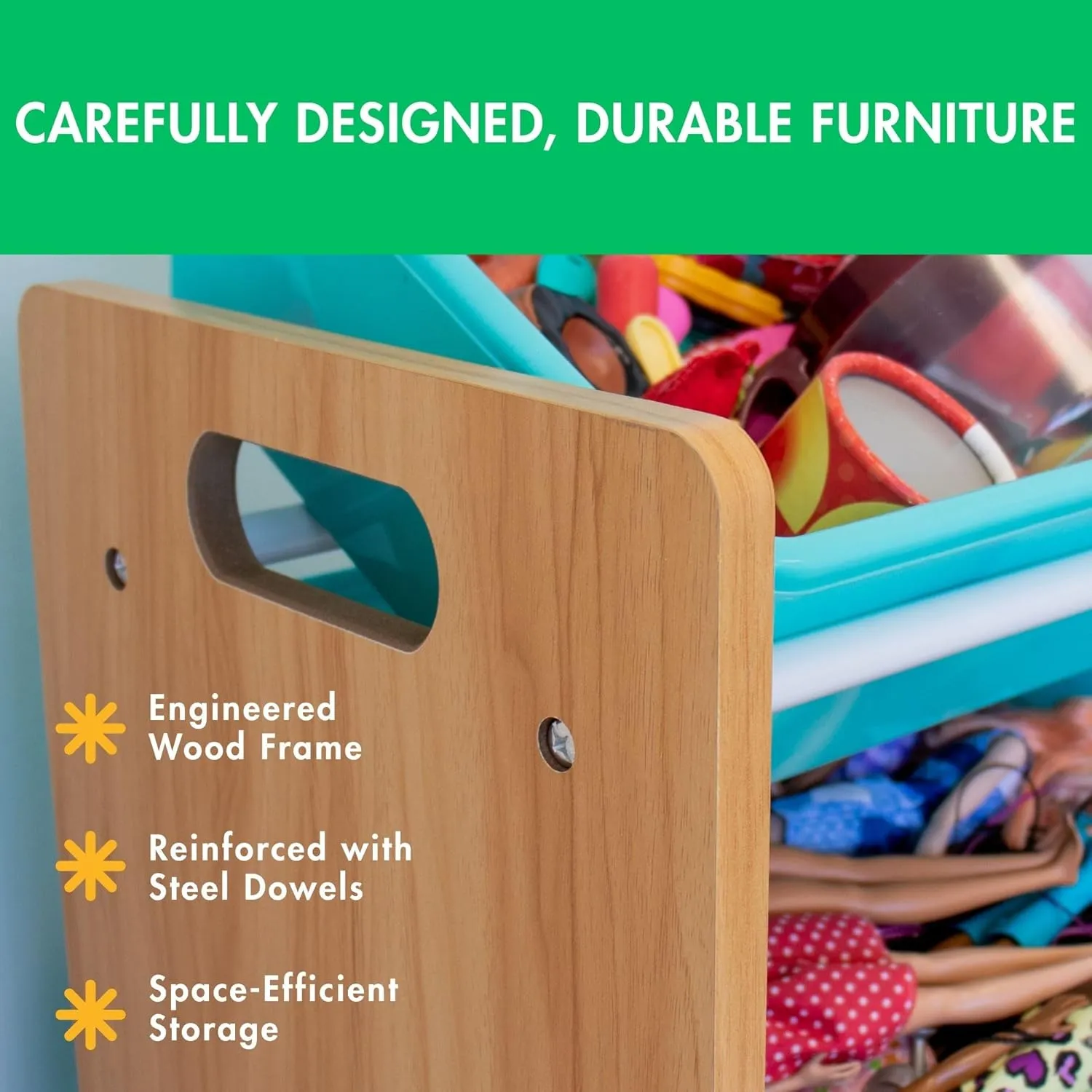 Humble Crew, Natural Wood/Aqua 12 Bin Toy Storage Organizer