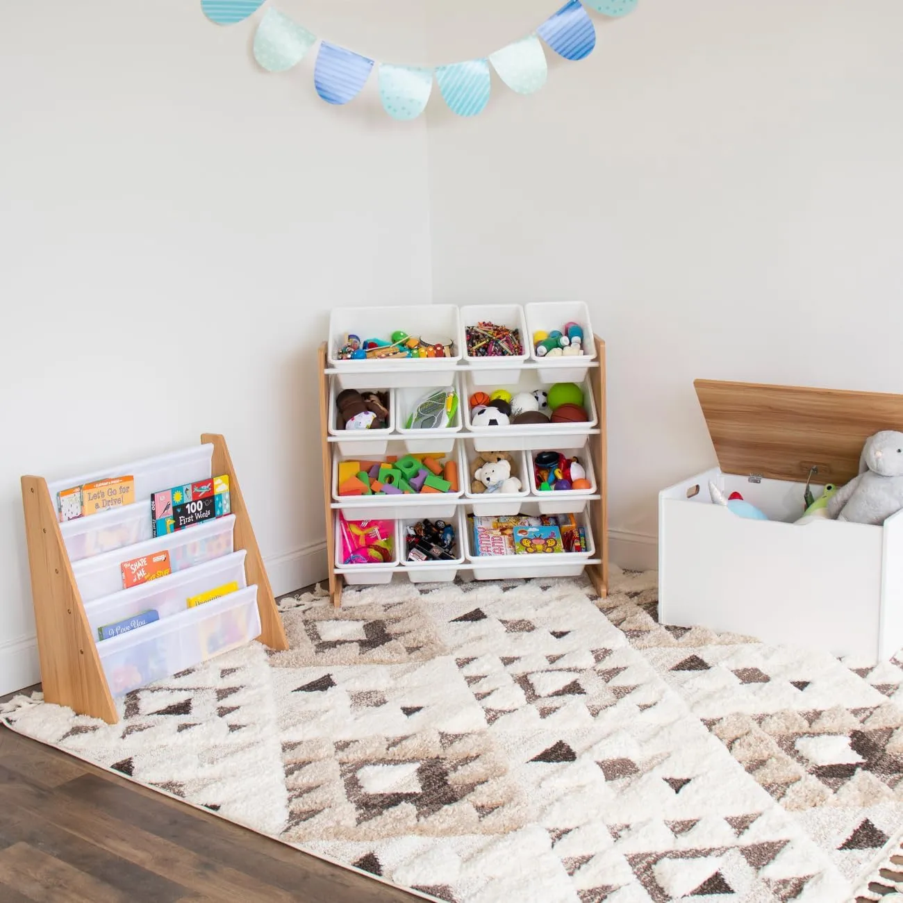 Humble Crew, Natural Wood/White Kids Toy Organizer with 12 Storage Bins