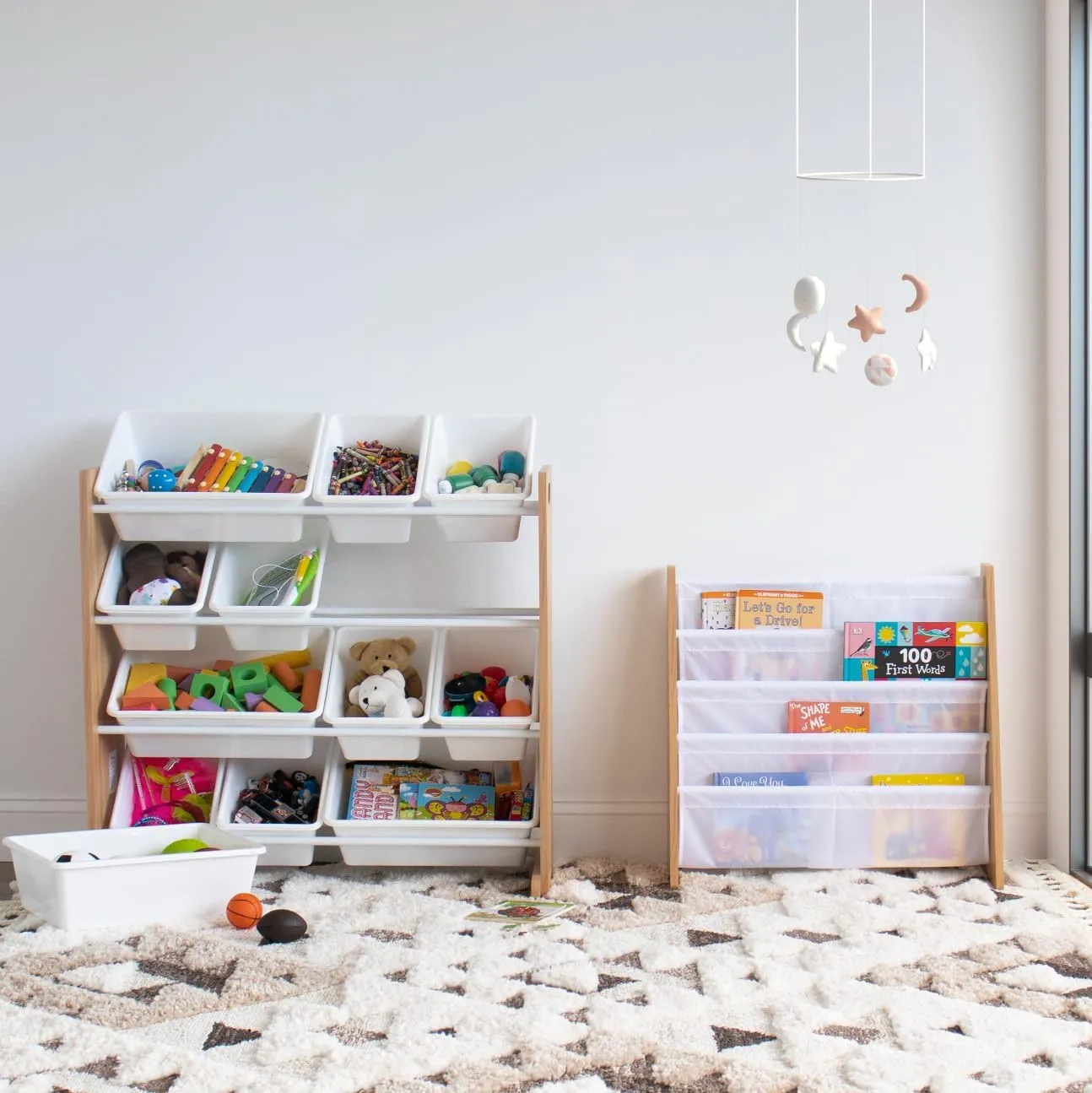 Humble Crew, Natural Wood/White Kids Toy Organizer with 12 Storage Bins