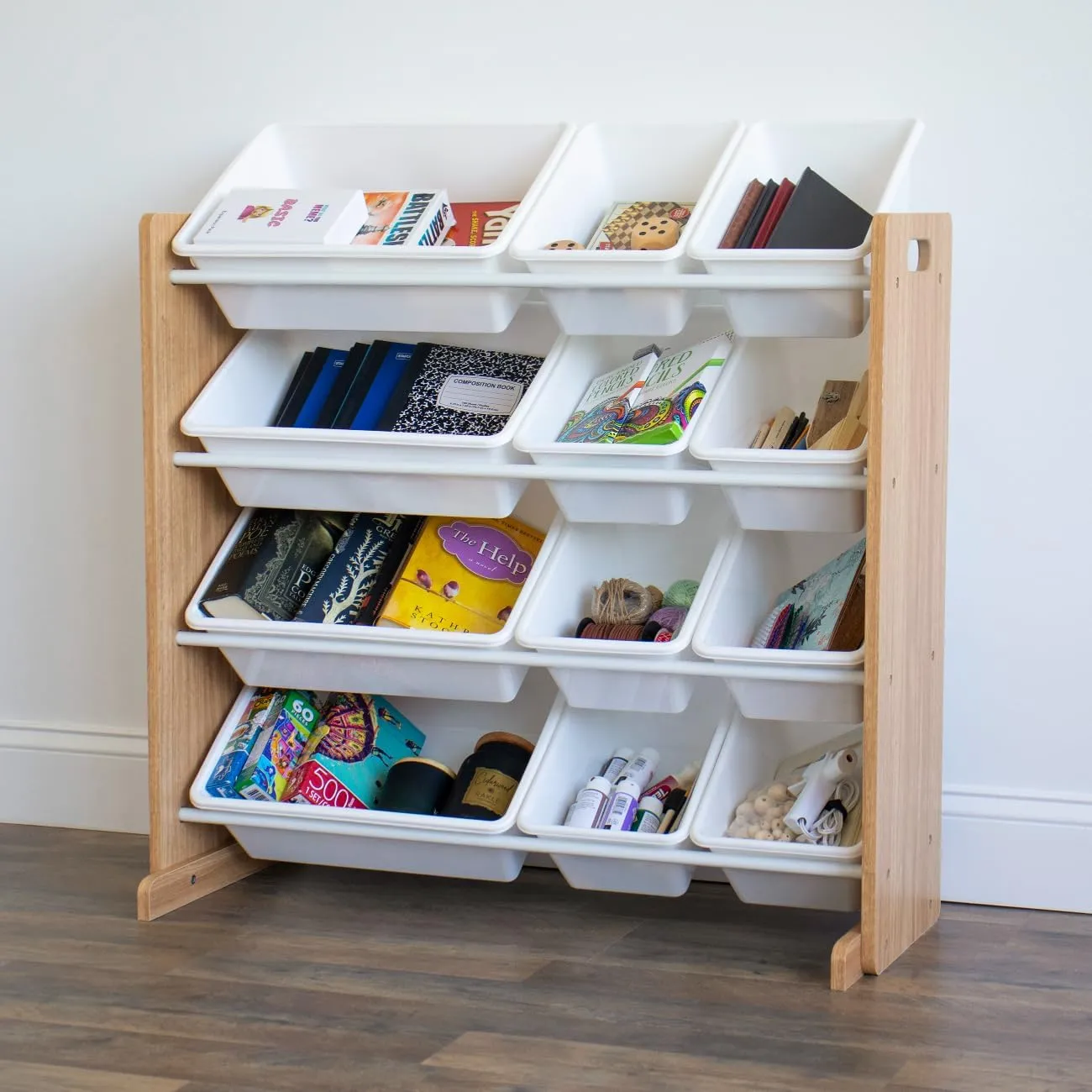 Humble Crew, Natural Wood/White Kids Toy Organizer with 12 Storage Bins
