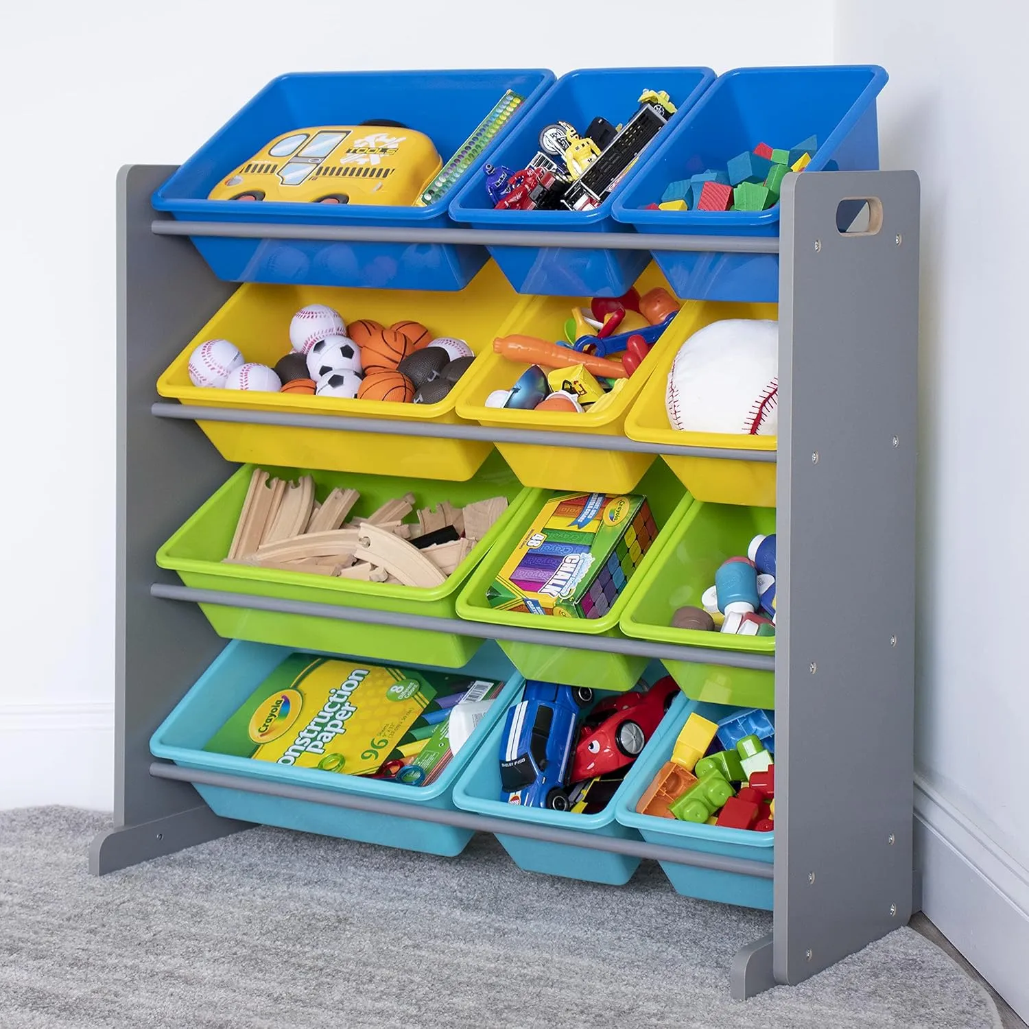 Humble Crew Toy Storage Organizer, Grey/Blue/Green/Yellow 34x11x31,12x9x6,16xx12x6 inches