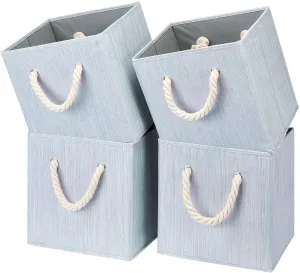 i BKGOO Foldable Storage Cube Bins Grey Bamboo Fabric Collapsible Resistant Basket Box Organizer with Cotton Rope Handle for Home Office and Nursery 10.5x10.5x11 inch