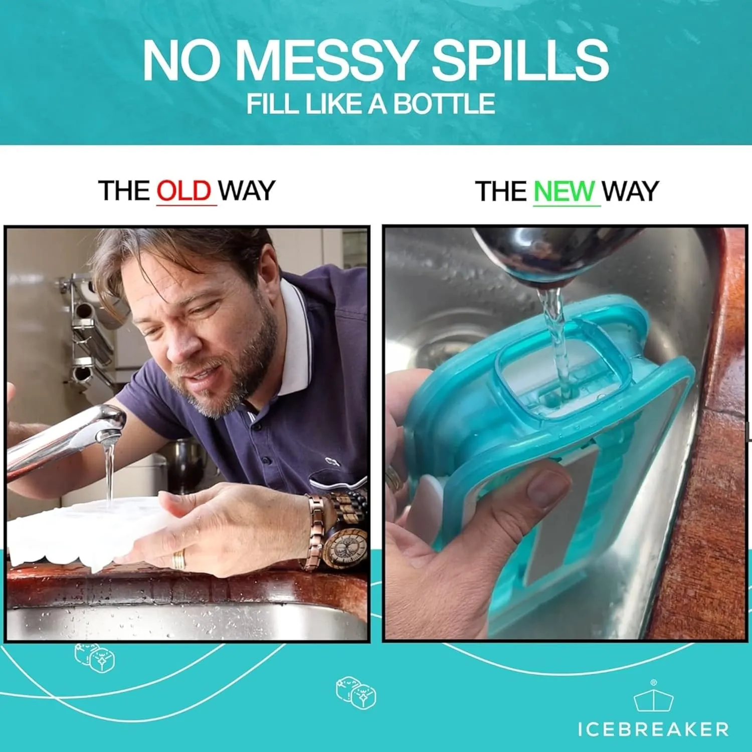 Ice Cube Tray with Lid - NO SPILL Innovative Patented Ice Tray for Freezer - NO TOUCH Silicone Ice Cube Tray for Freezer - This Ice Maker Makes 18 Cubes/Serv and 54/Day - Ice Cube Mold by ICEBREAKER