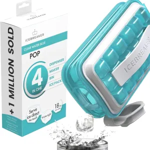 Ice Cube Tray with Lid - NO SPILL Innovative Patented Ice Tray for Freezer - NO TOUCH Silicone Ice Cube Tray for Freezer - This Ice Maker Makes 18 Cubes/Serv and 54/Day - Ice Cube Mold by ICEBREAKER