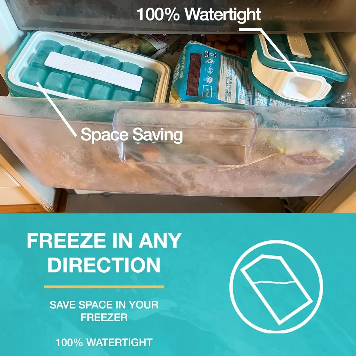 Ice Cube Tray with Lid - NO SPILL Innovative Patented Ice Tray for Freezer - NO TOUCH Silicone Ice Cube Tray for Freezer - This Ice Maker Makes 18 Cubes/Serv and 54/Day - Ice Cube Mold by ICEBREAKER