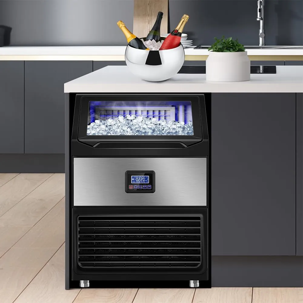 Ice Maker Machine Commercial, 240Lbs/24H with 75Lbs Storage Bin, 80Pcs Ice Cubes 8Mins, Freestanding Large Ice Machine with Water Filter and Ice Scoop for Restaurant Bar Home Office