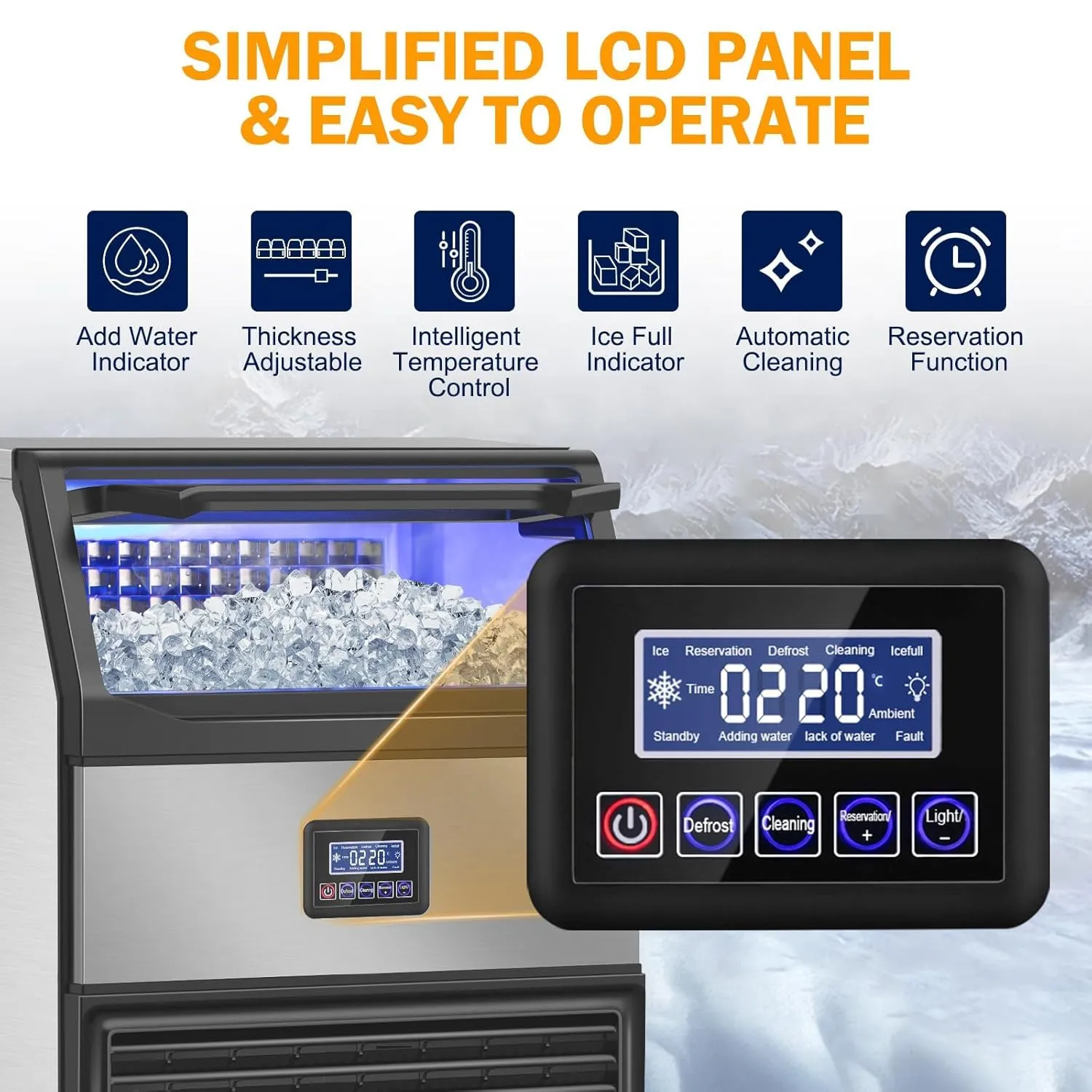Ice Maker Machine Commercial, 240Lbs/24H with 75Lbs Storage Bin, 80Pcs Ice Cubes 8Mins, Freestanding Large Ice Machine with Water Filter and Ice Scoop for Restaurant Bar Home Office
