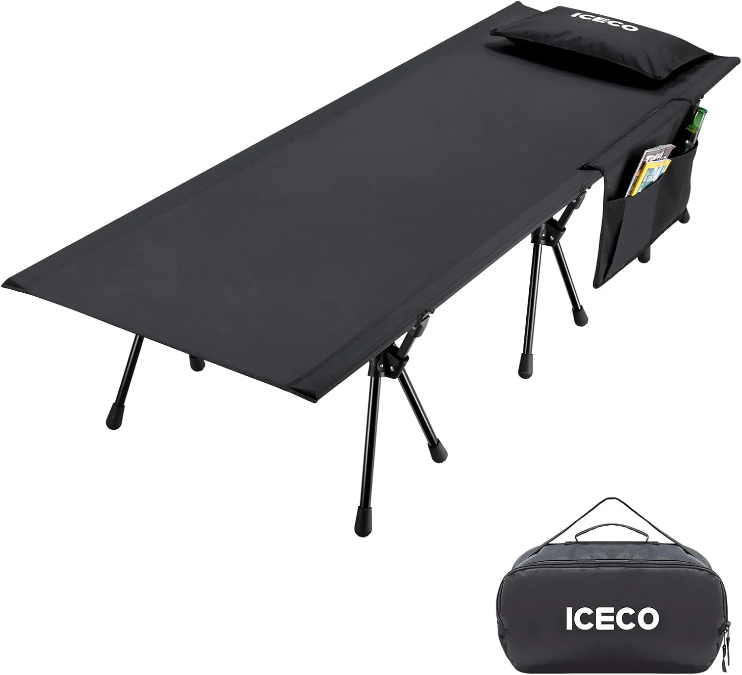 ICECO XL Camping Cot for Adults, Portable Bed Sleeping Cot, Ultra-Stable Folding Bed Supports 400 Lbs, Ideal for Tent, Outdoor, Hiking, Travel, RV, Beach (XL-Upgrade)
