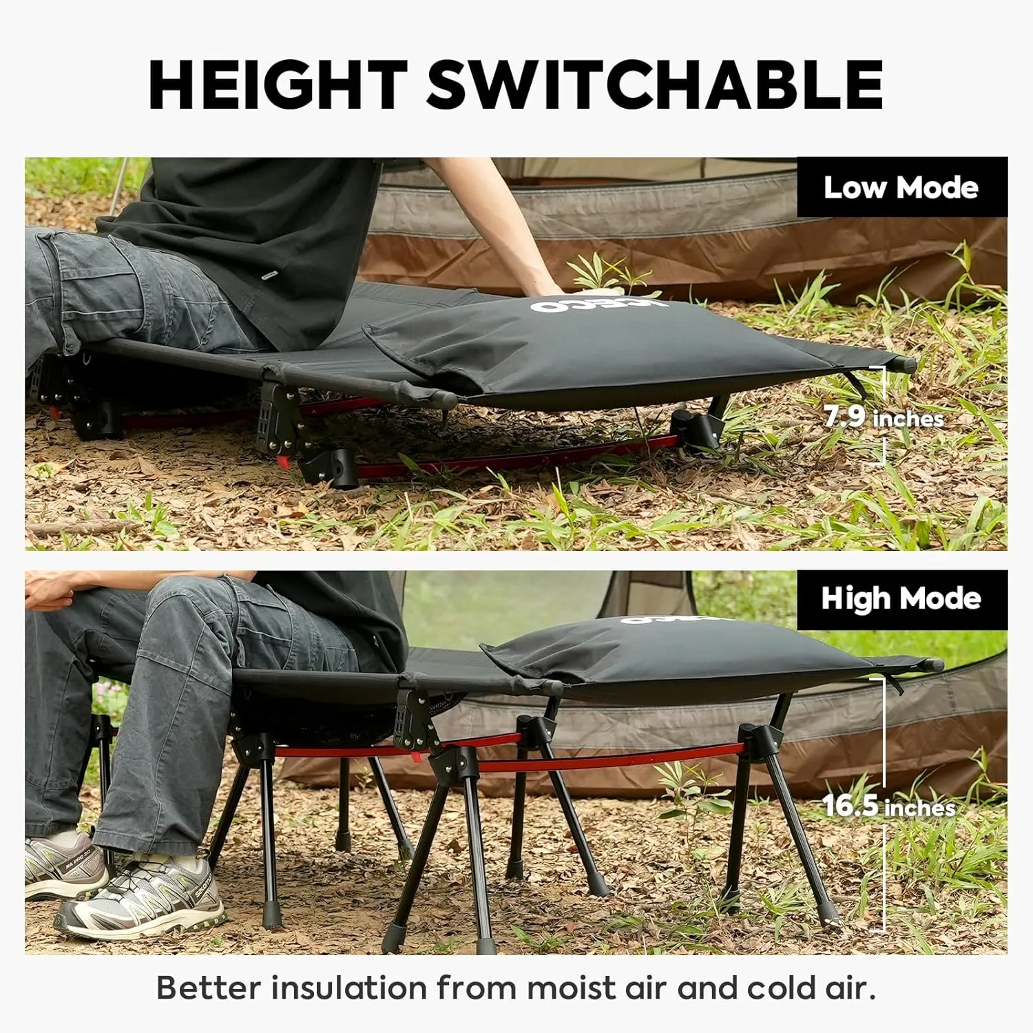ICECO XL Camping Cot for Adults, Portable Bed Sleeping Cot, Ultra-Stable Folding Bed Supports 400 Lbs, Ideal for Tent, Outdoor, Hiking, Travel, RV, Beach (XL-Upgrade)