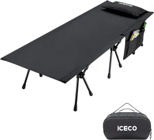 ICECO XL Camping Cot for Adults, Portable Bed Sleeping Cot, Ultra-Stable Folding Bed Supports 400 Lbs, Ideal for Tent, Outdoor, Hiking, Travel, RV, Beach (XL-Upgrade)