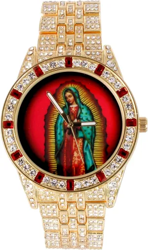Iced Mens Single Watch or Watch w/Matching Rolly or Cuban Hip Hop Bracelet - Your Choice! - Big Rhinestones on Trim and Elegant Baguette Time Indicators on Dial - Master Bling Designer - ST10226B