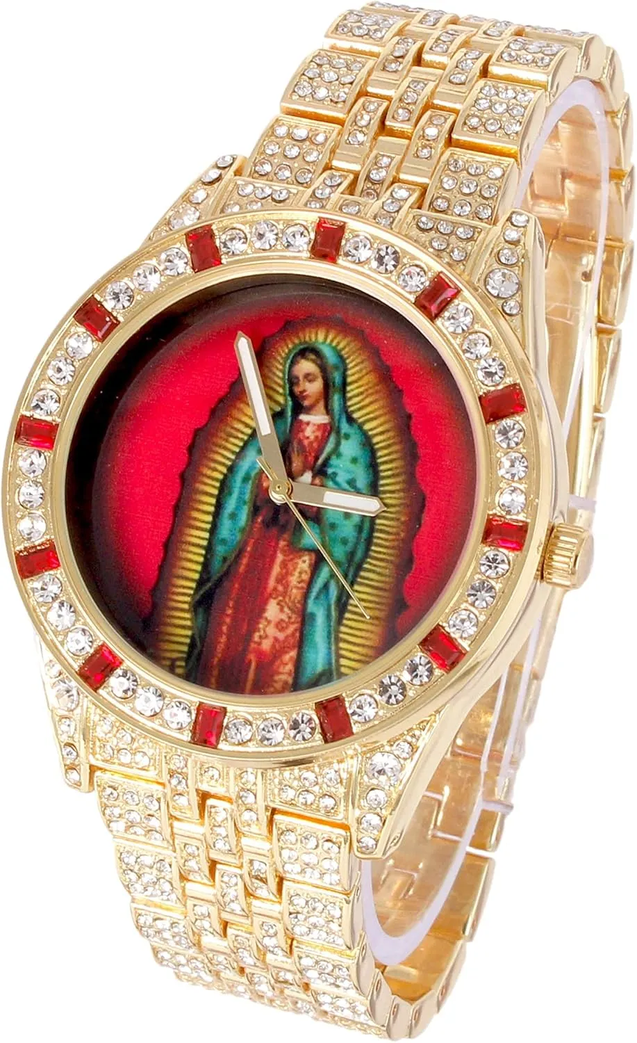 Iced Mens Single Watch or Watch w/Matching Rolly or Cuban Hip Hop Bracelet - Your Choice! - Big Rhinestones on Trim and Elegant Baguette Time Indicators on Dial - Master Bling Designer - ST10226B