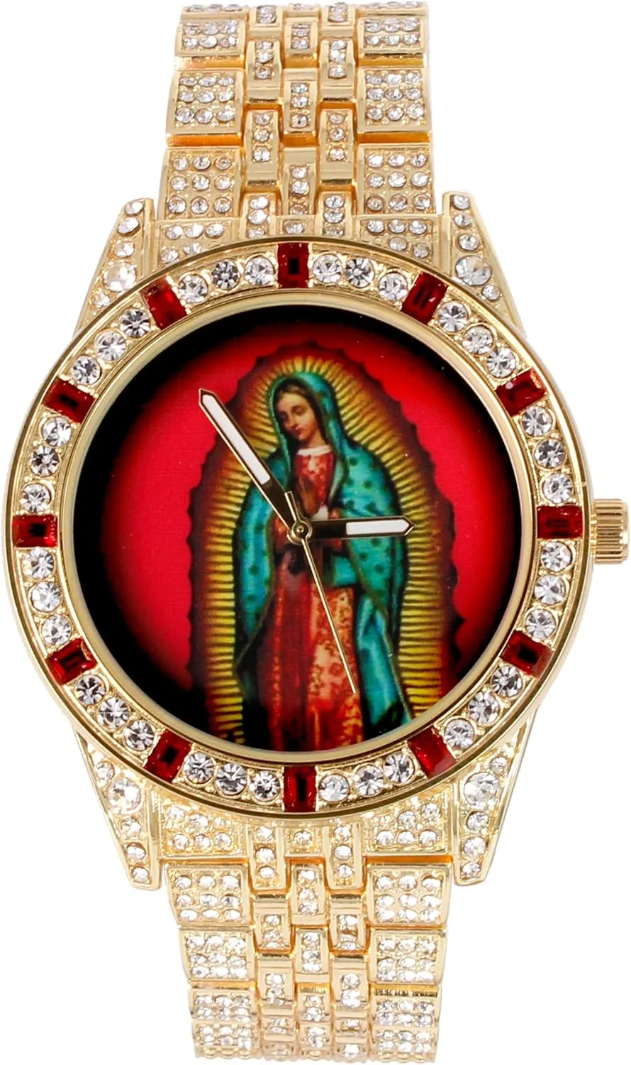 Iced Mens Single Watch or Watch w/Matching Rolly or Cuban Hip Hop Bracelet - Your Choice! - Big Rhinestones on Trim and Elegant Baguette Time Indicators on Dial - Master Bling Designer - ST10226B