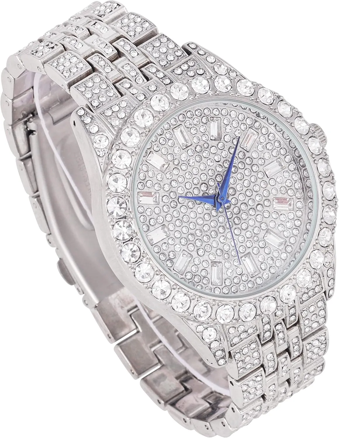 Iced Mens Single Watch or Watch w/Matching Rolly or Cuban Hip Hop Bracelet - Your Choice! - Big Rhinestones on Trim and Elegant Baguette Time Indicators on Dial - Master Bling Designer - ST10226B