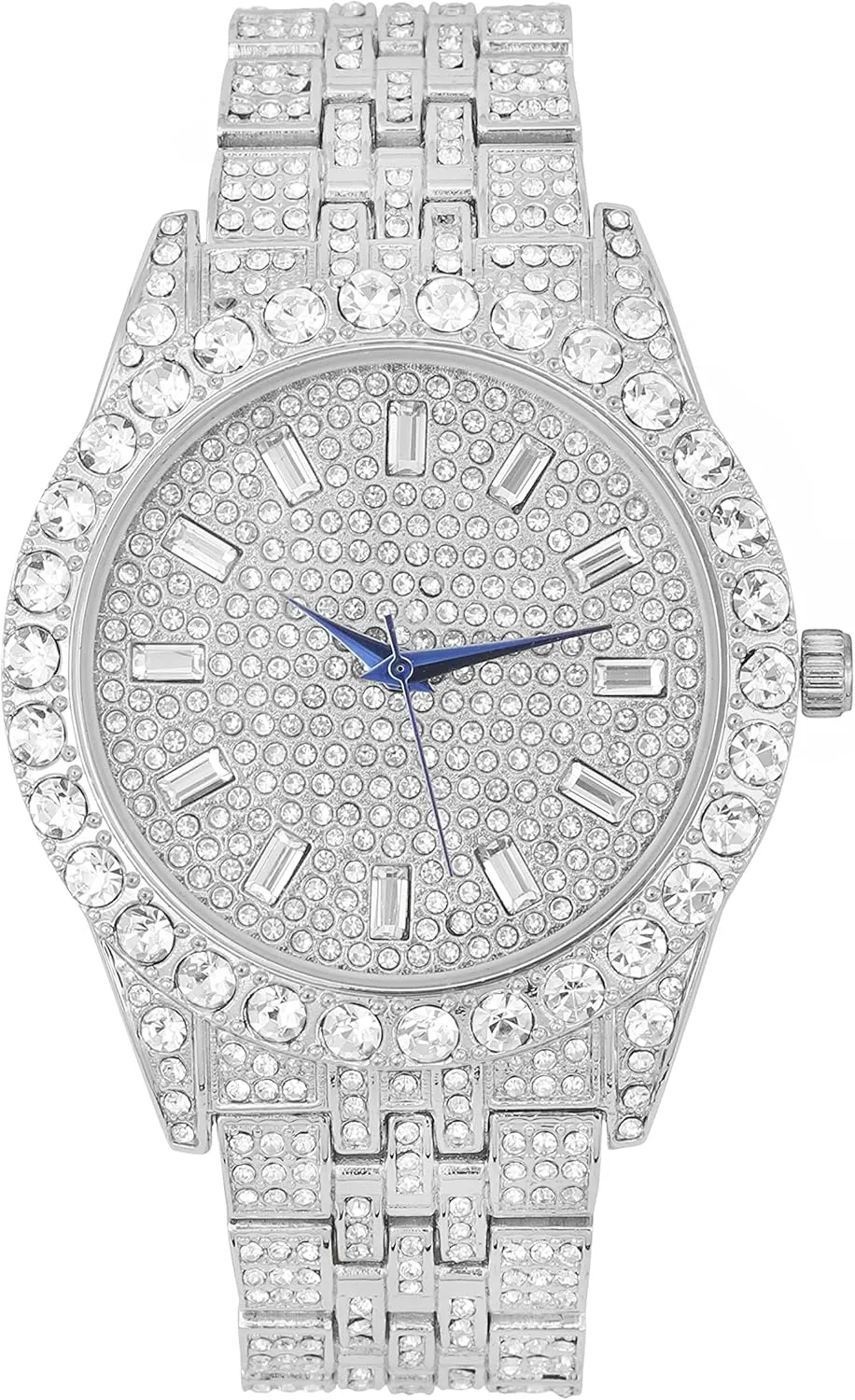 Iced Mens Single Watch or Watch w/Matching Rolly or Cuban Hip Hop Bracelet - Your Choice! - Big Rhinestones on Trim and Elegant Baguette Time Indicators on Dial - Master Bling Designer - ST10226B