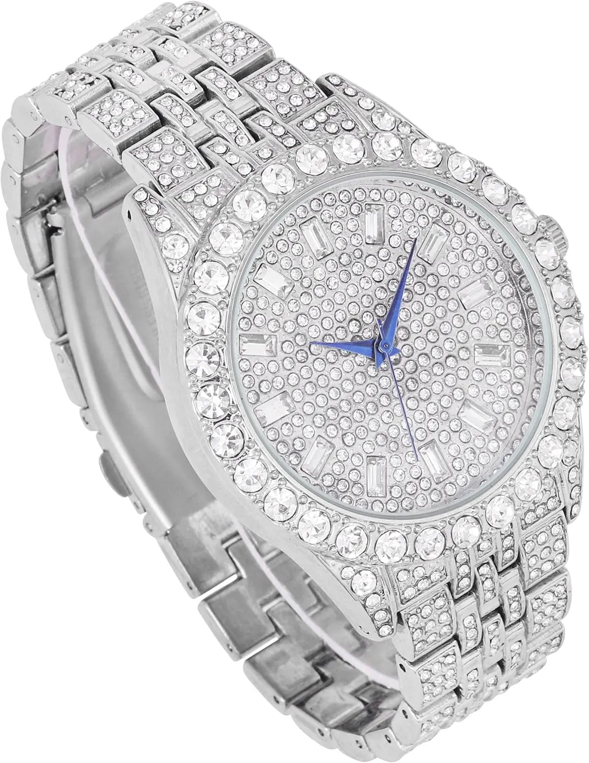Iced Mens Single Watch or Watch w/Matching Rolly or Cuban Hip Hop Bracelet - Your Choice! - Big Rhinestones on Trim and Elegant Baguette Time Indicators on Dial - Master Bling Designer - ST10226B