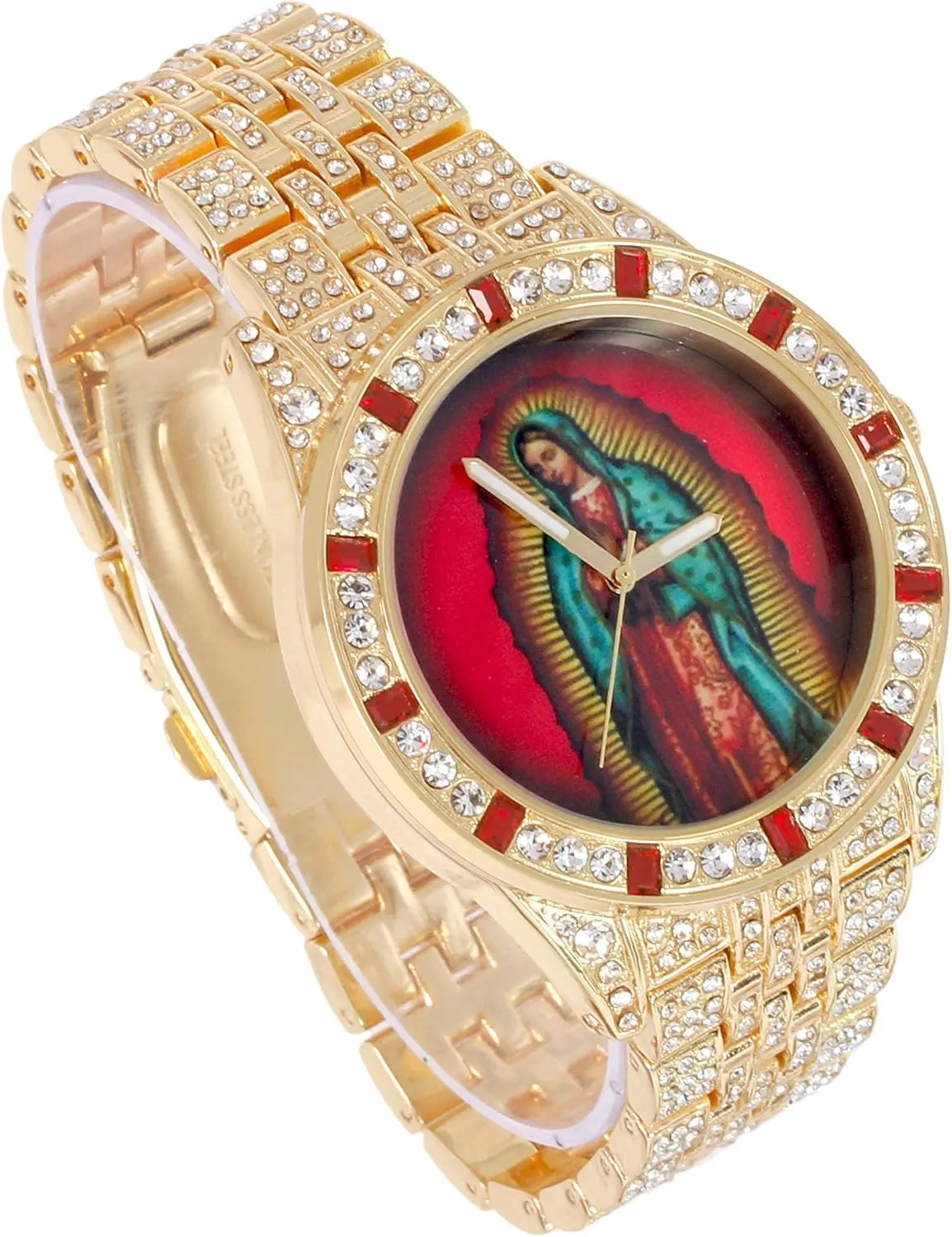 Iced Mens Single Watch or Watch w/Matching Rolly or Cuban Hip Hop Bracelet - Your Choice! - Big Rhinestones on Trim and Elegant Baguette Time Indicators on Dial - Master Bling Designer - ST10226B