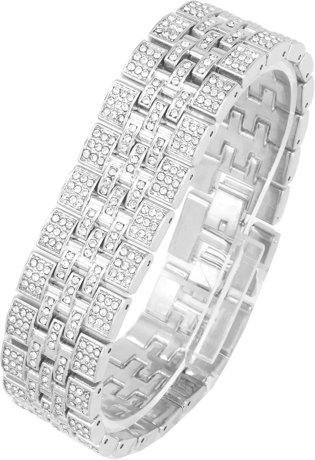 Iced Mens Single Watch or Watch w/Matching Rolly or Cuban Hip Hop Bracelet - Your Choice! - Big Rhinestones on Trim and Elegant Baguette Time Indicators on Dial - Master Bling Designer - ST10226B