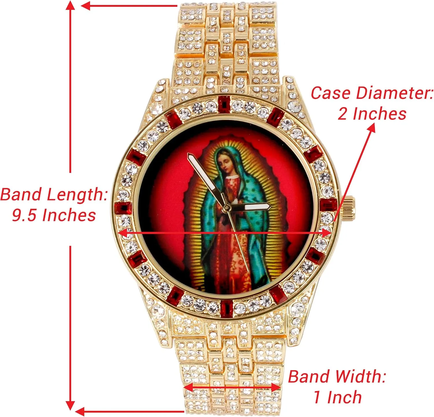 Iced Mens Single Watch or Watch w/Matching Rolly or Cuban Hip Hop Bracelet - Your Choice! - Big Rhinestones on Trim and Elegant Baguette Time Indicators on Dial - Master Bling Designer - ST10226B