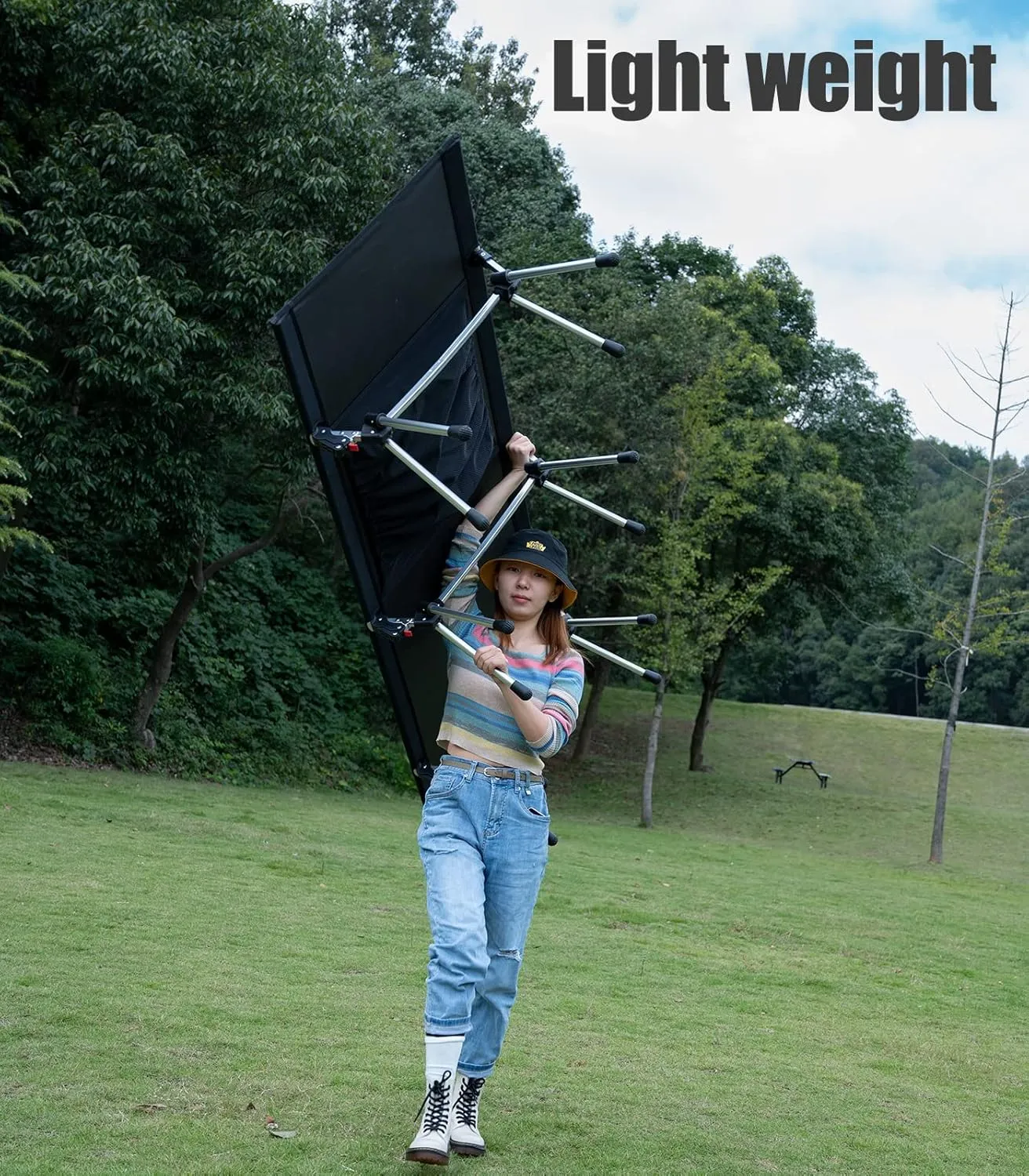 iClimb Super Easy Assemble Folding Cot Ultralight Compact Heavy Duty with Carry Bag for Adults Camping Backpacking (Black, Two Heights)