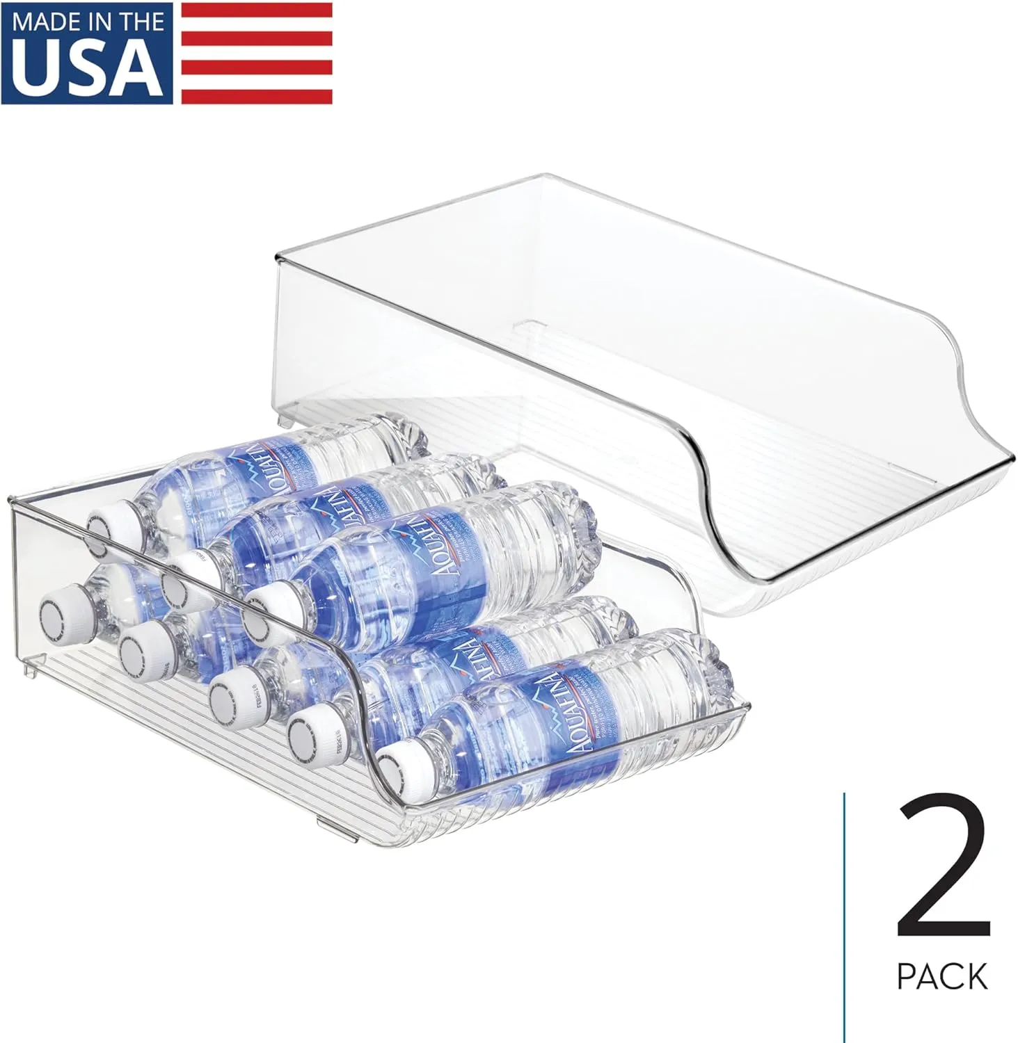 iDesign Water Bottle Organizer for Fridge - Set of 2 - Clear - Made in USA