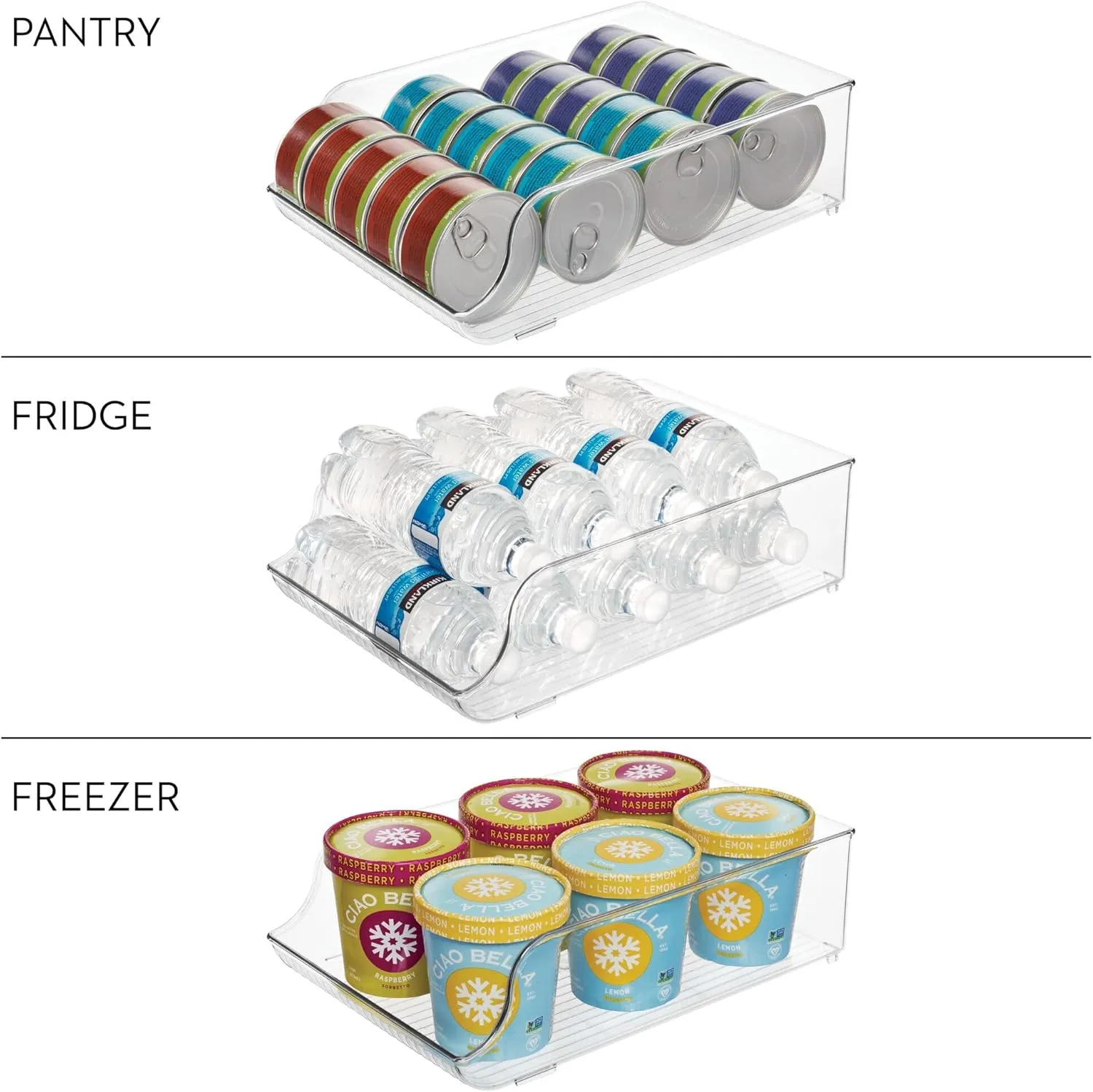 iDesign Water Bottle Organizer for Fridge - Set of 2 - Clear - Made in USA