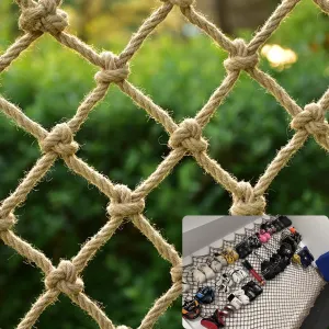 Indoor and Outdoor Decorative Rope Netting,Natural Jute Rope Net for Living Rooms, Parties, Cafes,Vintage Decorative Mesh for Wall Decoration and Climbing Plants(5Mx6M)