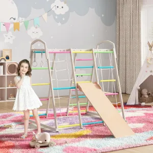Indoor Jungle Gym, 9-in-1 Children Playground, Climbing Toys, Outside Climber Playset for Kids Ages 3-8 with Slide, Monkey Bars, Ladders, Climbing Board and Net, Swing, Hand Rings
