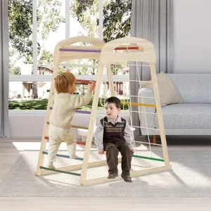 Indoor Playground for Kids 3-8 Years Old, Jungle Gym Toddler Playset Wooden, Toddler Indoor Play Kids Climbing Gym with Swing, Rope Wall Climber, Pull Tab