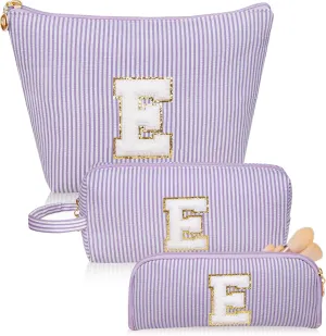 Initials Makeup Bag Set, Personalized Purple Cosmetic Bag, Cute Large Make up Bags, Travel Toiletry Bag for Women Girl Gifts E (Purple)