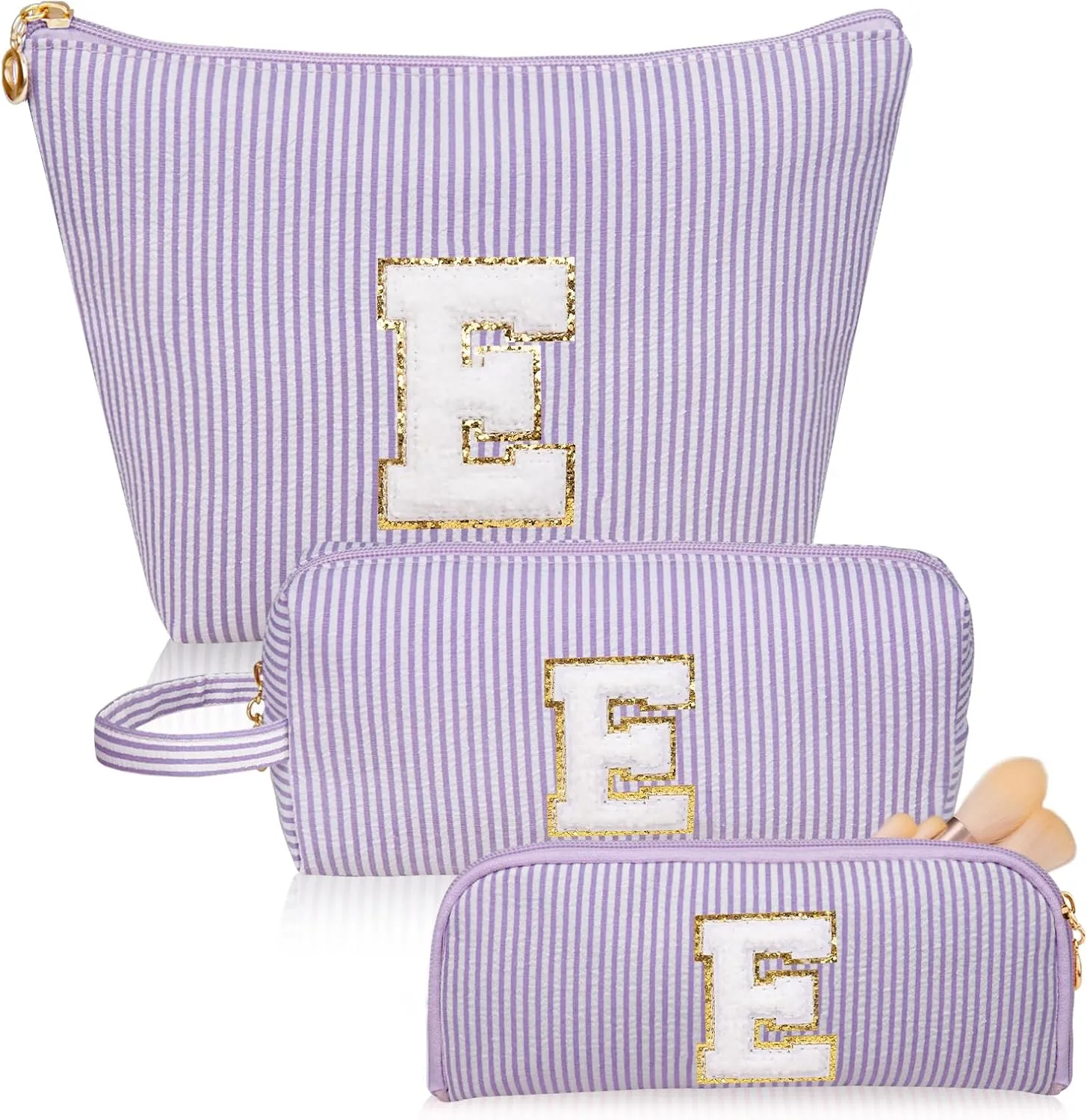 Initials Makeup Bag Set, Personalized Purple Cosmetic Bag, Cute Large Make up Bags, Travel Toiletry Bag for Women Girl Gifts E (Purple)