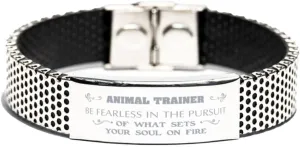 Inspirational Stainless Steel Bracelet, Be Fearless in The Pursuit of What Sets Your Soul on fire, Gift for Animal Trainer Engraved Message