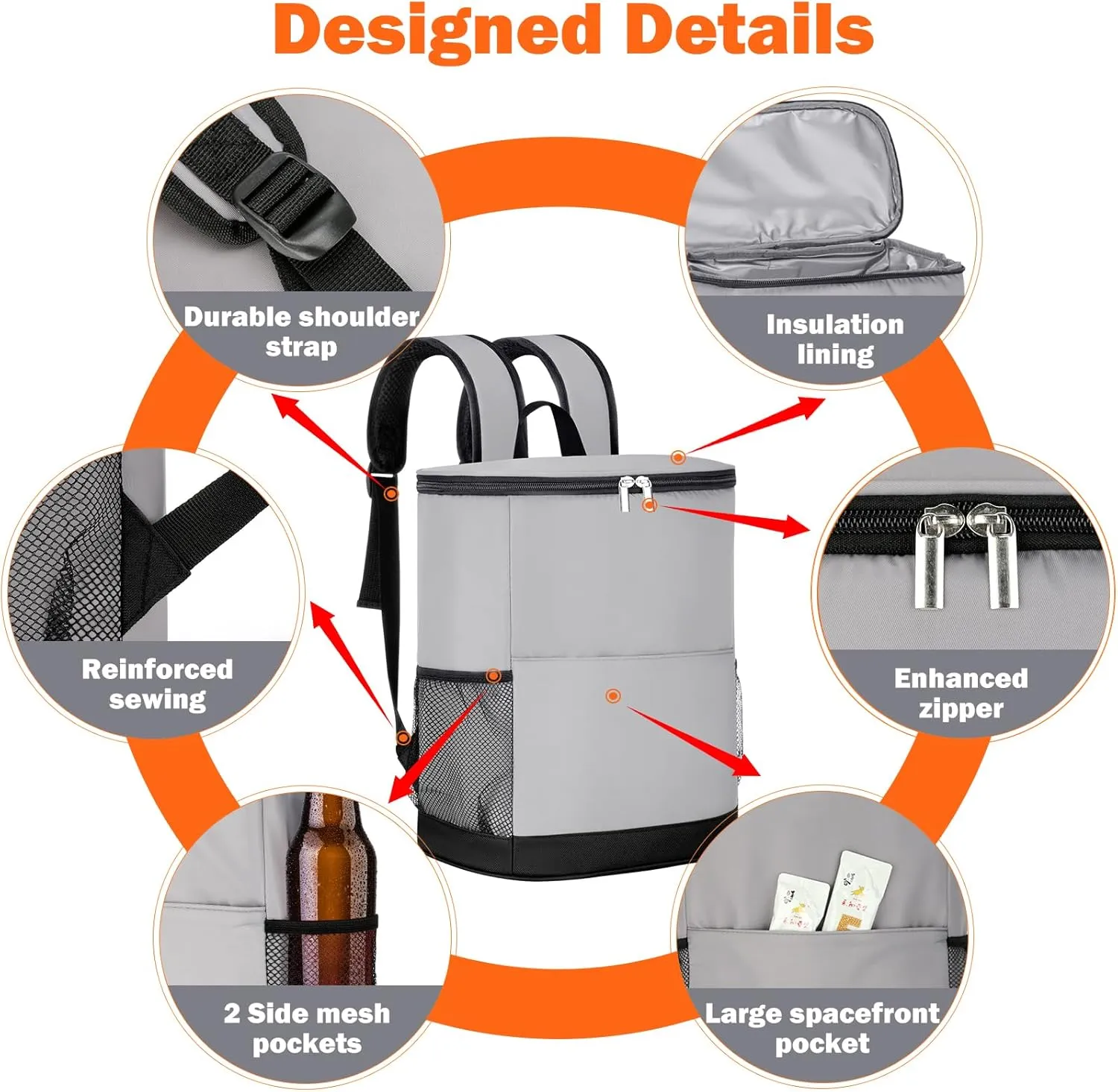 Insulated Cooler Backpack 30 Cans - Leak Proof Beer Backpack Lightweight Cooler Bag for Travel, Camping, Beach, Lunch